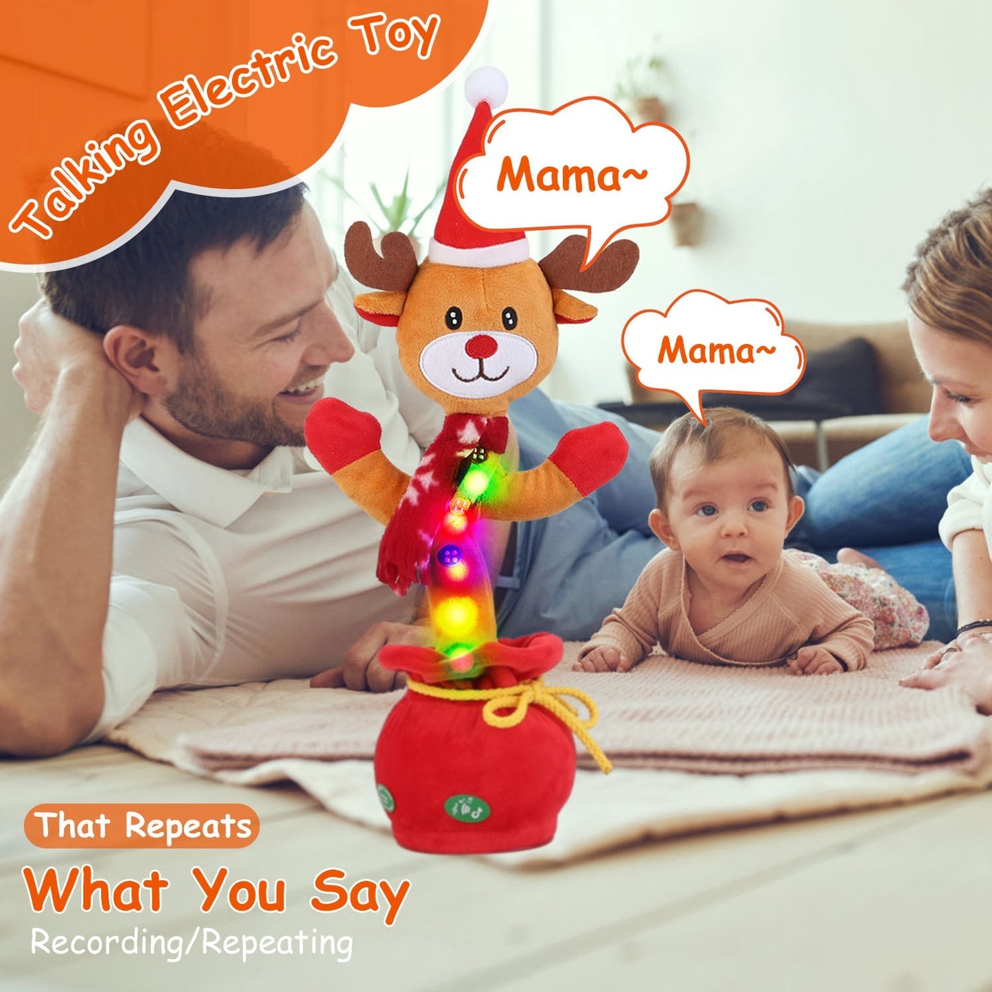 Penguin Or Elk Kid Electric Dance Toy Christmas Elk Snowman Senior Penguin Plush Toy Interactive Sing Song Whirling Mimicking Recording Light Up Toy