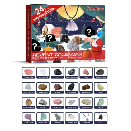 Christmas Countdown Advent Calendar with 24 Natural Stones – Crystal & Mineral Surprise Box – Seasonal Gift for Kids & Adults