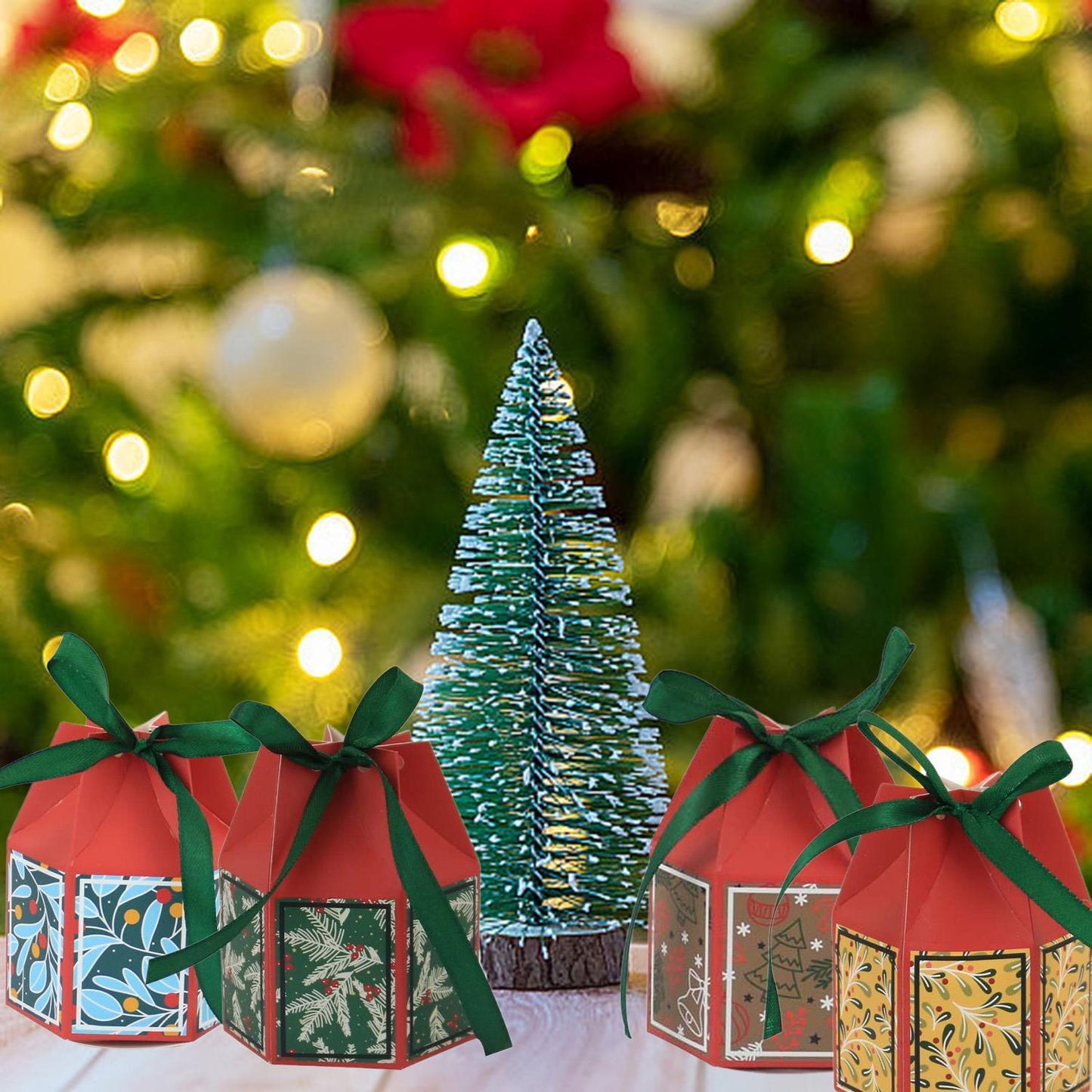 Christmas Candy Gift Boxes – 24 Pcs Holiday Treat Favor Boxes with Ribbon