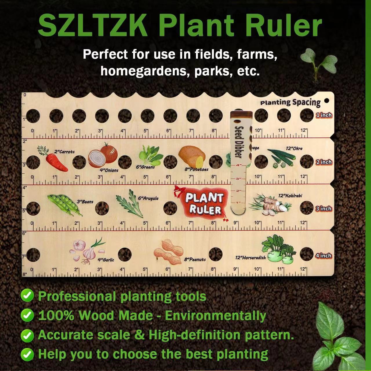 Wooden Garden Seed Spacing Ruler – Multifunctional Planting Tool for Seedlings