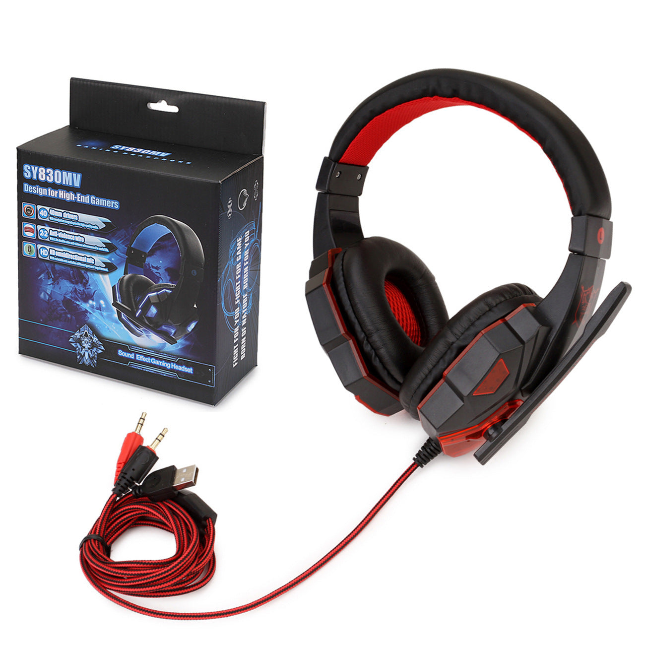 Luminous Gaming Headset with Microphone, Wired 3.5mm & USB Connectivity