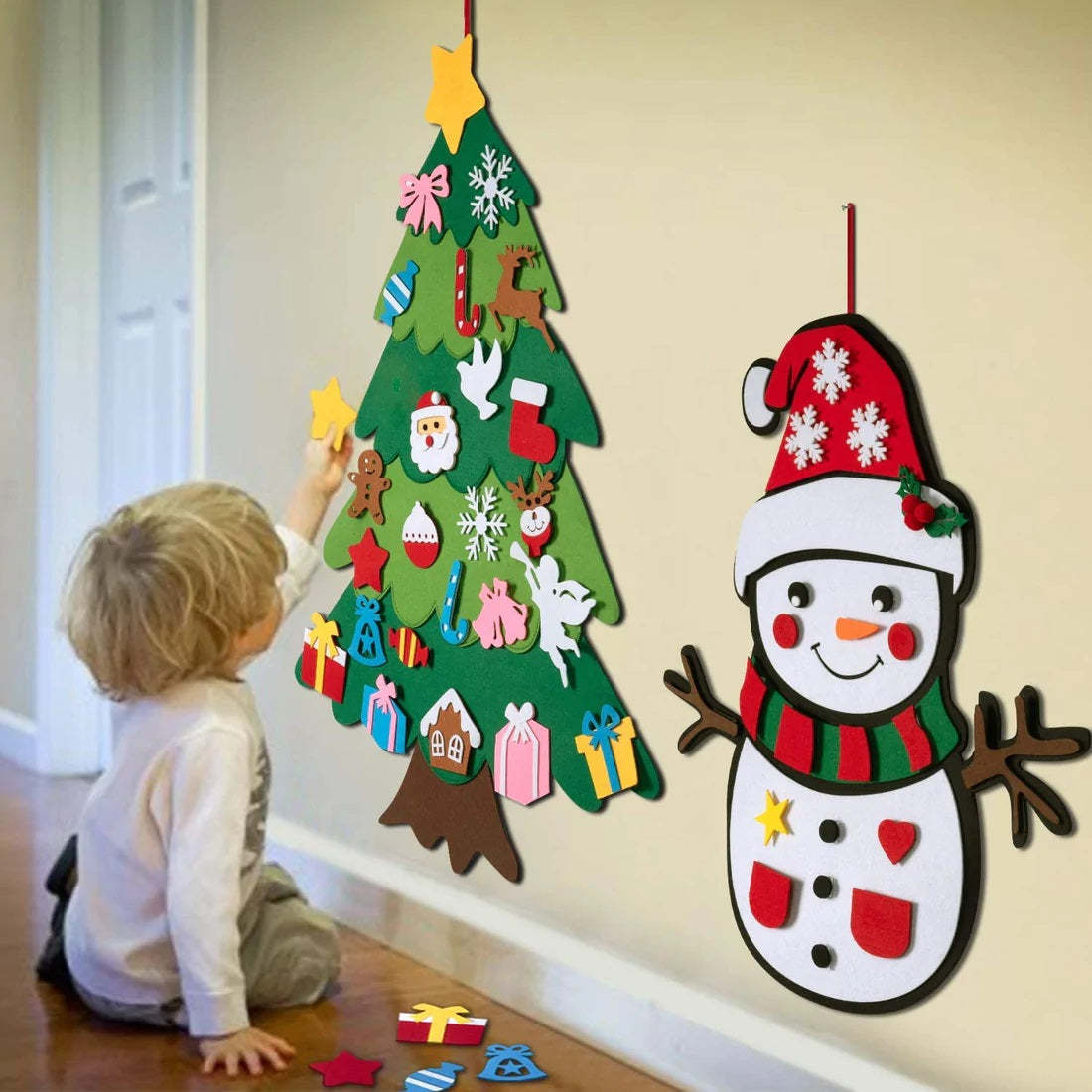 Felt Christmas Tree for Kids | DIY Wall Hanging Tree with Detachable Ornaments | Safe Toddler Christmas Decoration Gift