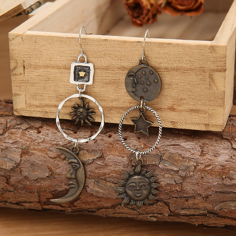 Vintage Sun & Moon Long Pendant Earrings for Women