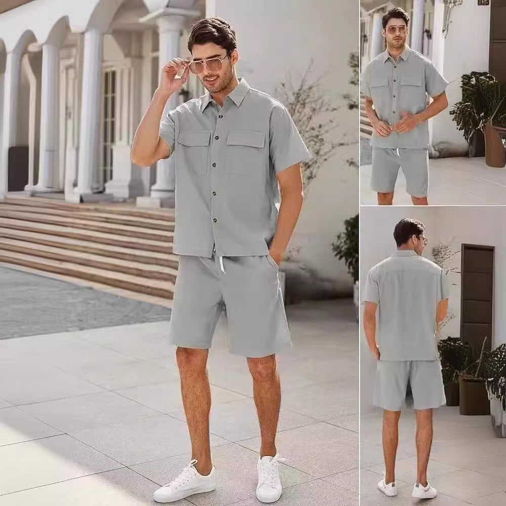 Men's Summer 2-Piece Set – Casual Linen Blend Outfit