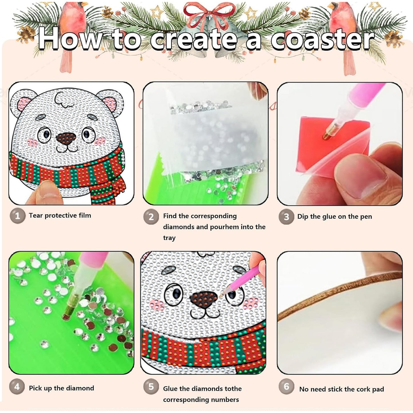 Diamond Painting Christmas Coaster Kit – DIY Rhinestone Craft Set