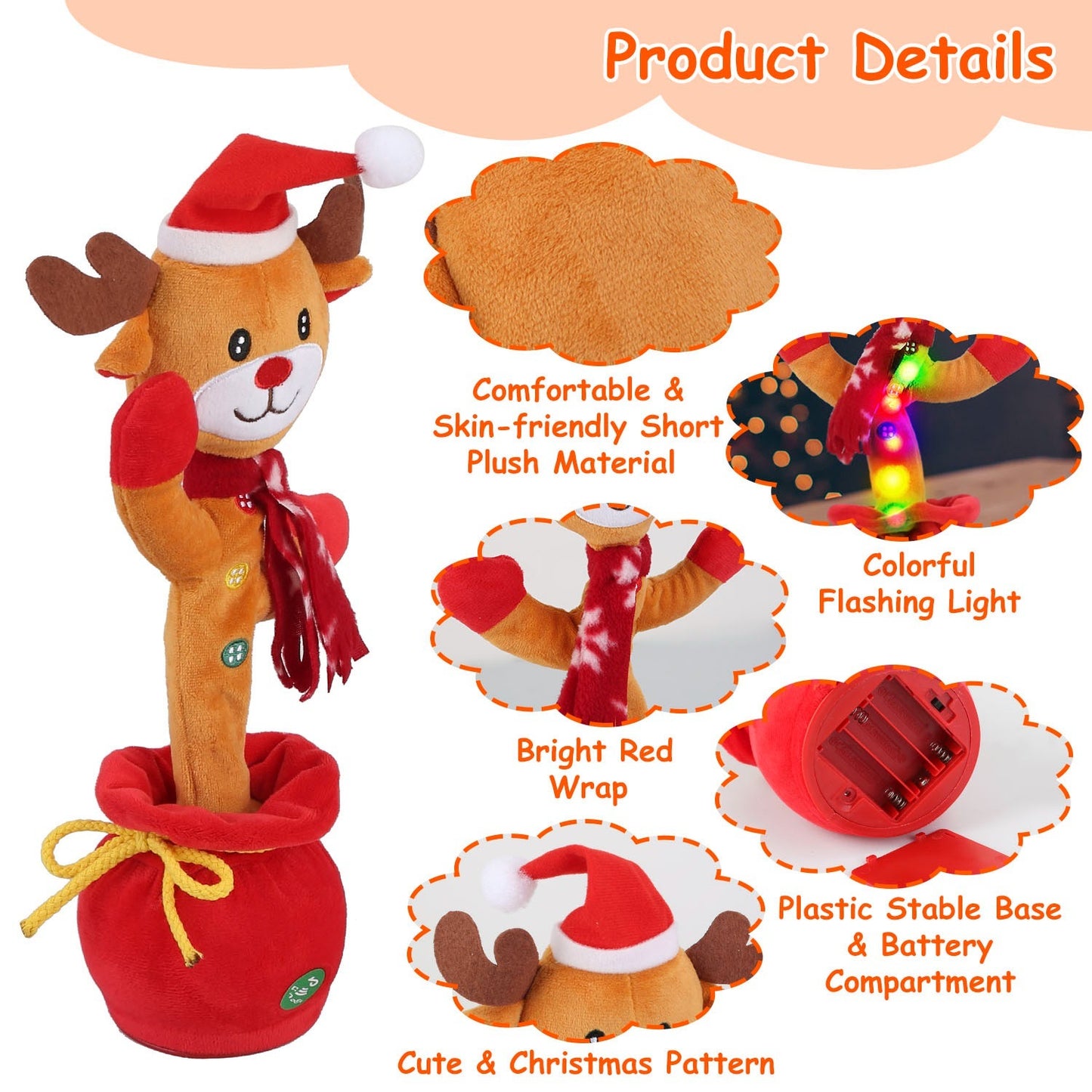 Penguin Or Elk Kid Electric Dance Toy Christmas Elk Snowman Senior Penguin Plush Toy Interactive Sing Song Whirling Mimicking Recording Light Up Toy