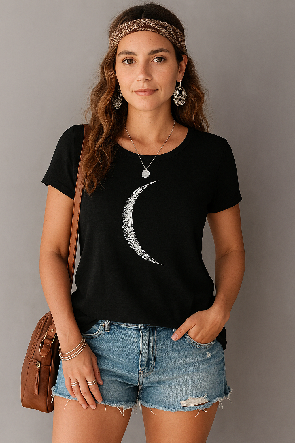 Women's Casual Short Sleeve T-Shirt Crescent Moon Graphic Print Round Neck Summer Top
