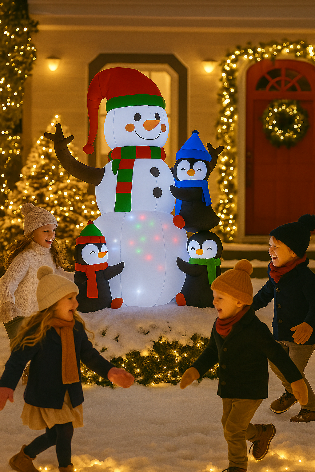 Inflatable Snowman with Penguins – Outdoor Christmas Yard Decoration