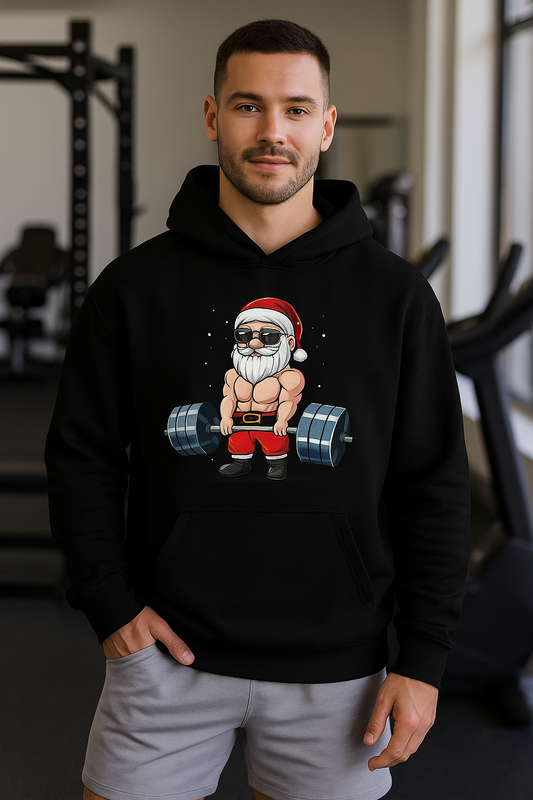 Funny Gym Santa Hoodie – Christmas Workout Sweatshirt for Men & Women, Holiday Fitness Gift, Ugly Xmas Party Outfit, Christmas Gifts Online