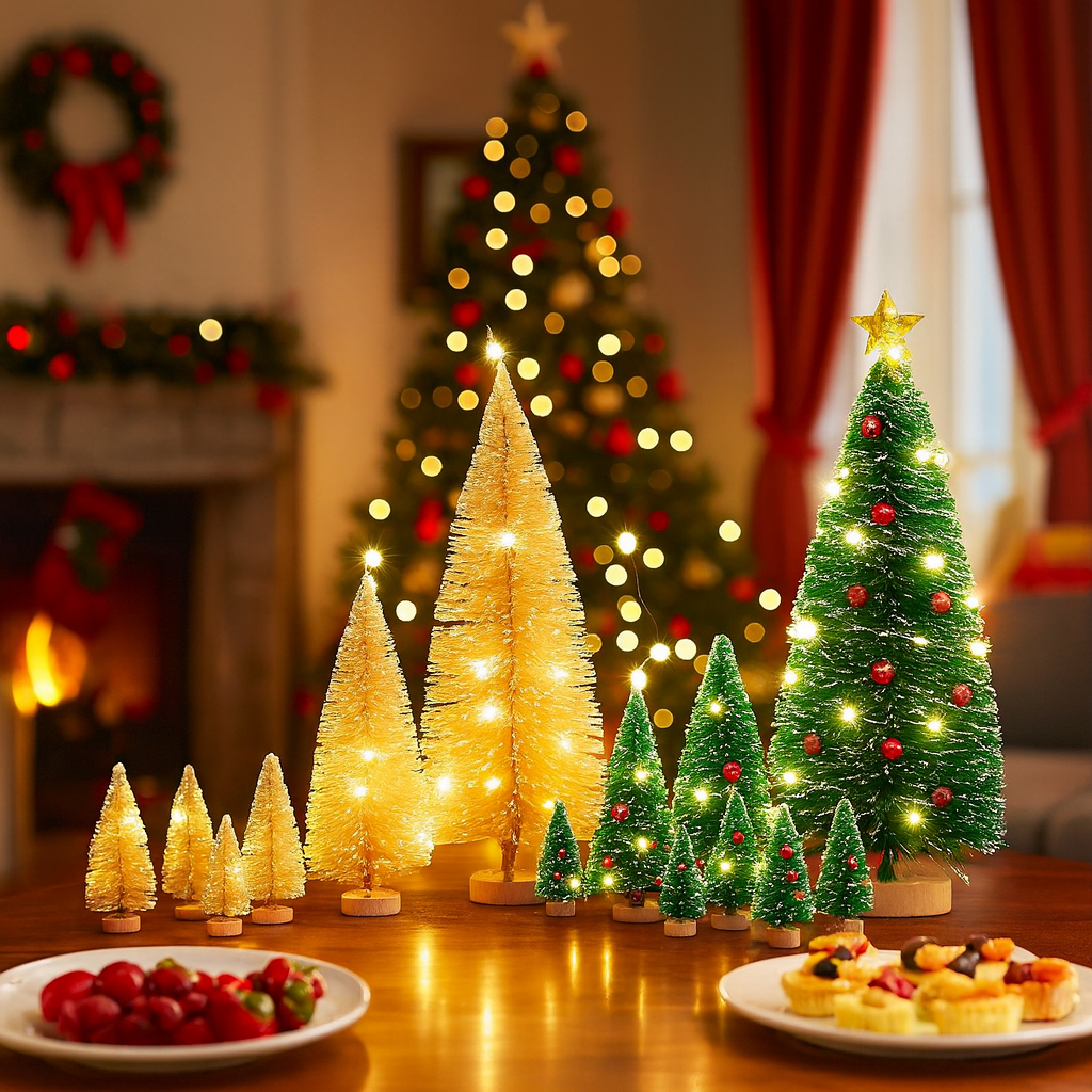 15/30 PCS Mini Christmas Trees – Snow Flocked Bottle Brush Trees with Wooden Base