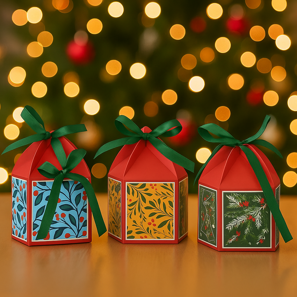 Christmas Candy Gift Boxes – 24 Pcs Holiday Treat Favor Boxes with Ribbon