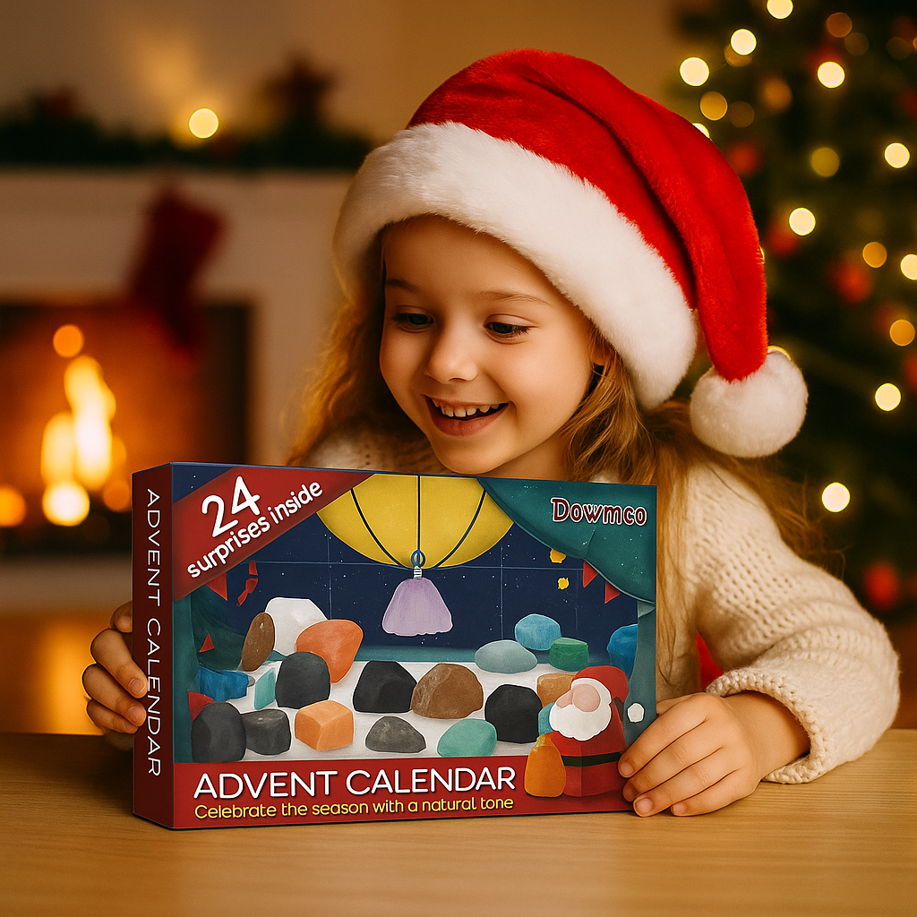 Christmas Countdown Advent Calendar with 24 Natural Stones – Crystal & Mineral Surprise Box – Seasonal Gift for Kids & Adults