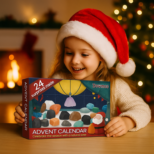 Christmas Countdown Advent Calendar with 24 Natural Stones – Crystal & Mineral Surprise Box – Seasonal Gift for Kids & Adults