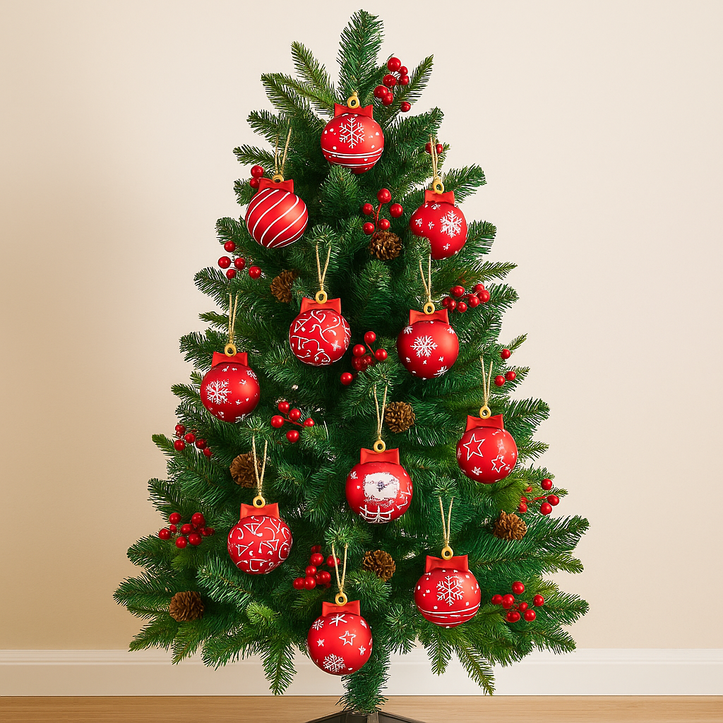 Red Christmas Ornaments Set – Festive Baubles for Holiday Tree Decoration