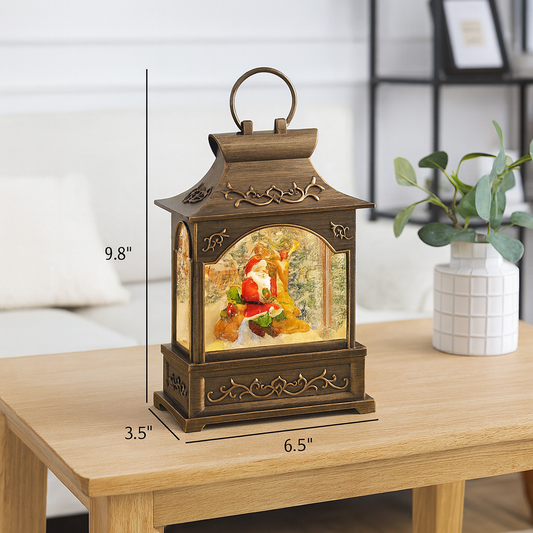 Vintage Christmas Lantern with Santa Scene – Battery Operated Lighted Holiday Decoration