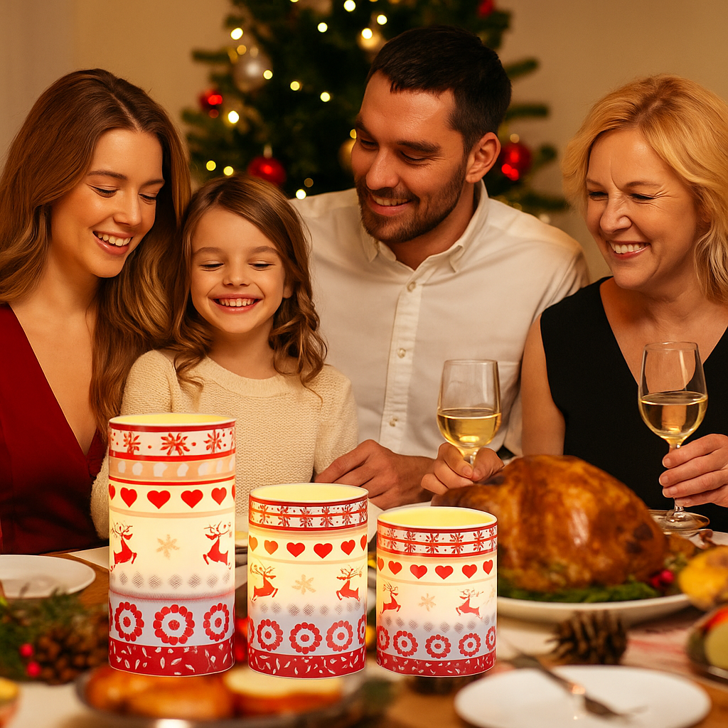 3Pack Christmas Flameless LED Candles Deer Flickering Candle Lights Pillar Candles With 3 Lighting Modes Timer Remote Control