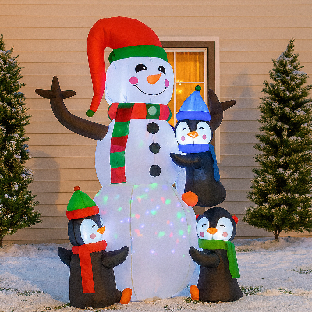 Inflatable Snowman with Penguins – Outdoor Christmas Yard Decoration