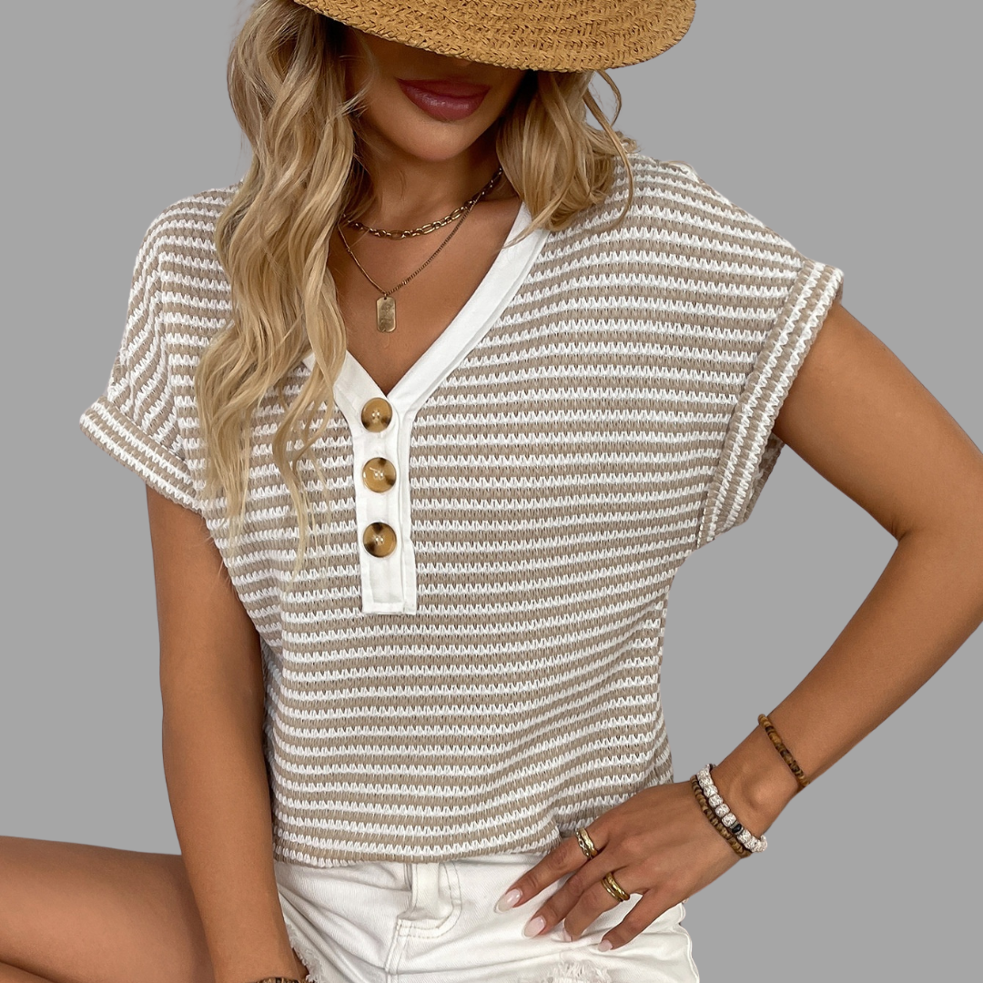 V-neck Button Knit T-shirt