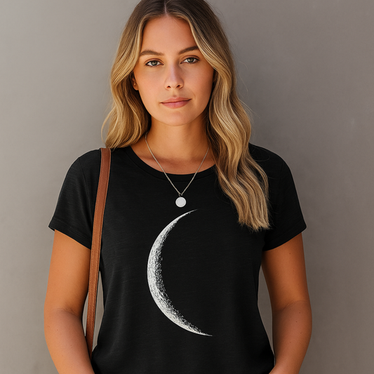 Women's Casual Short Sleeve T-Shirt Crescent Moon Graphic Print Round Neck Summer Top