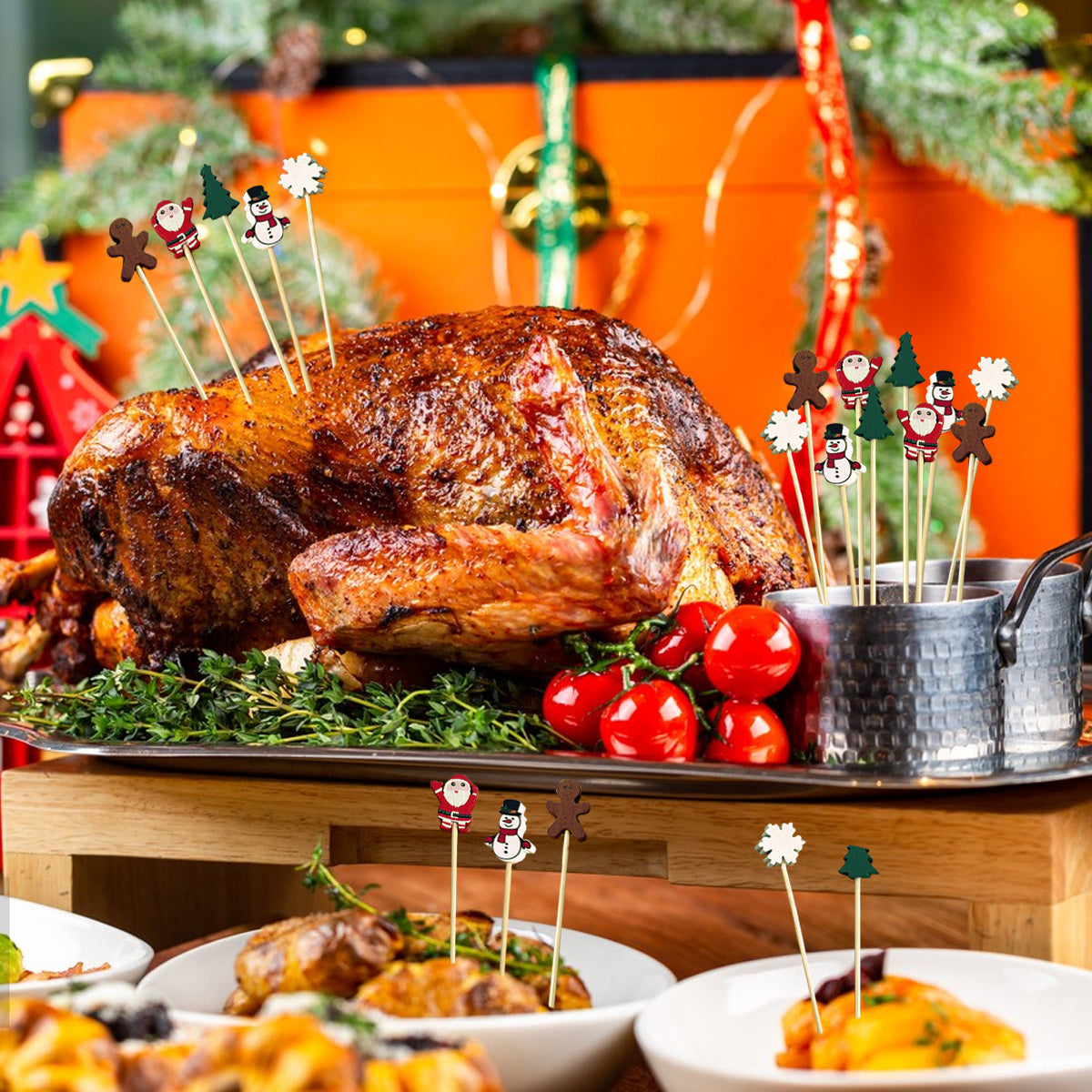 100 PCS Christmas Cupcake Toppers – Santa, Snowman, Tree & Gingerbread Picks for Holiday Party Decor