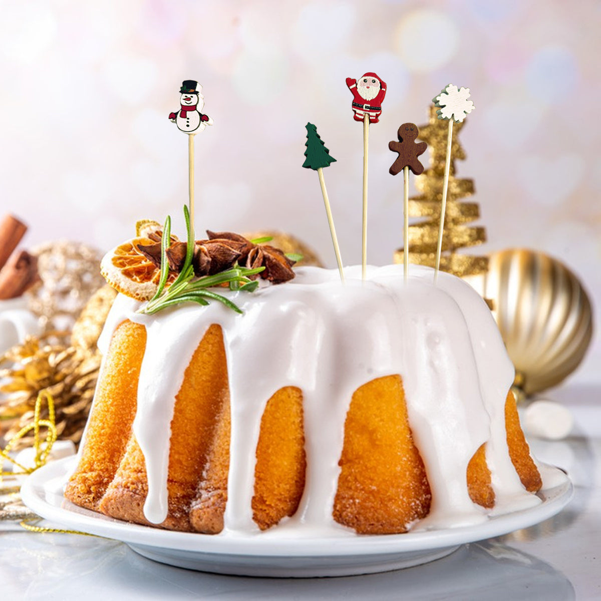 100 PCS Christmas Cupcake Toppers – Santa, Snowman, Tree & Gingerbread Picks for Holiday Party Decor