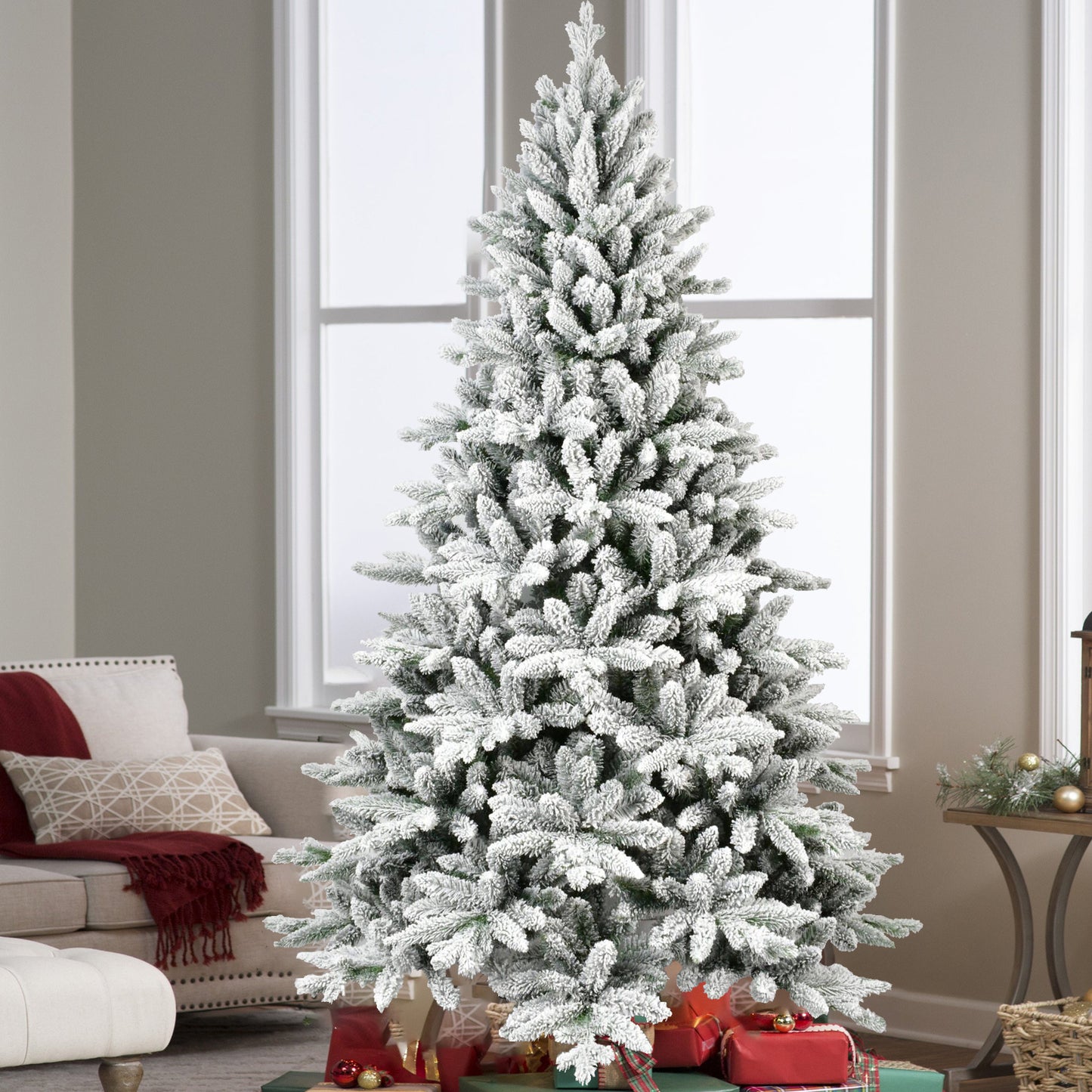 Snow Flocked Artificial Christmas Tree – Full Branches, Holiday Decor