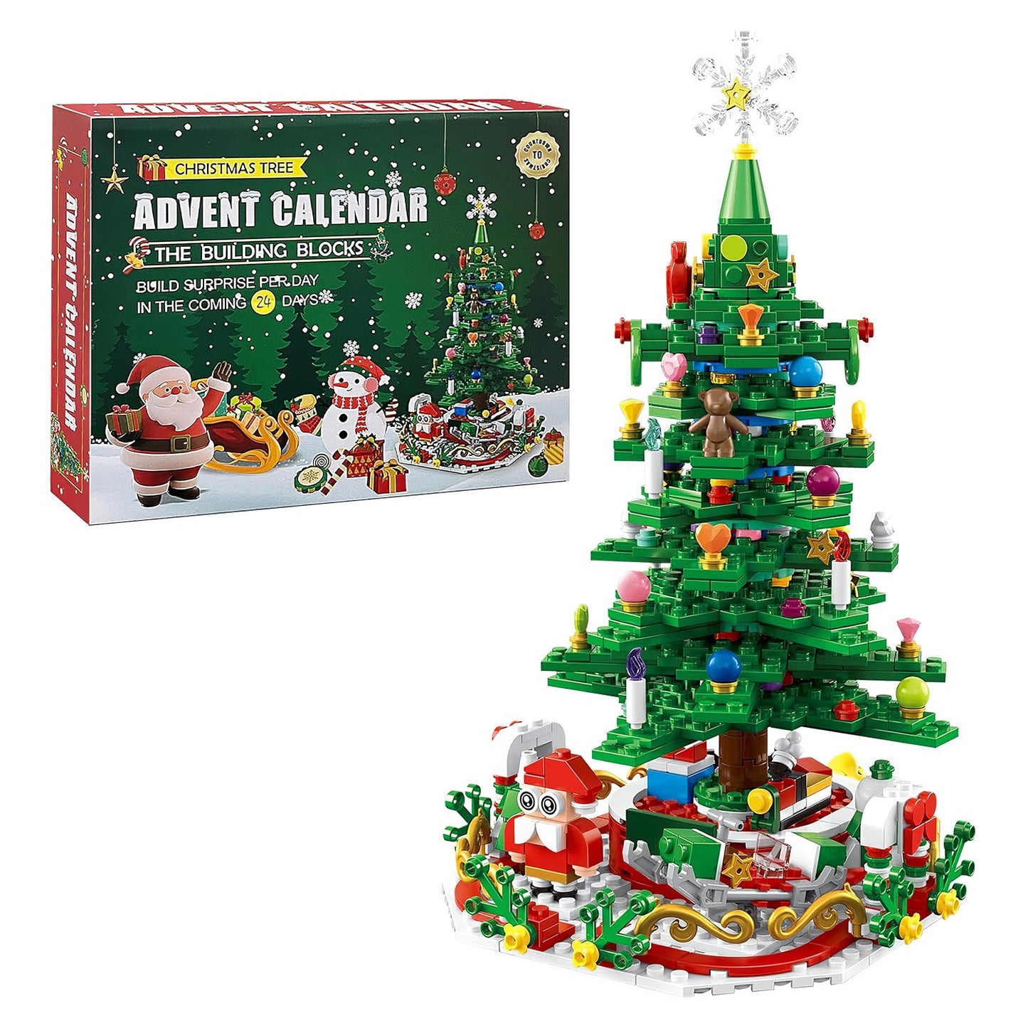 Christmas Tree Advent Calendar Building Blocks – 24-Day Countdown with LED Lights, Holiday Toy Gift for Kids