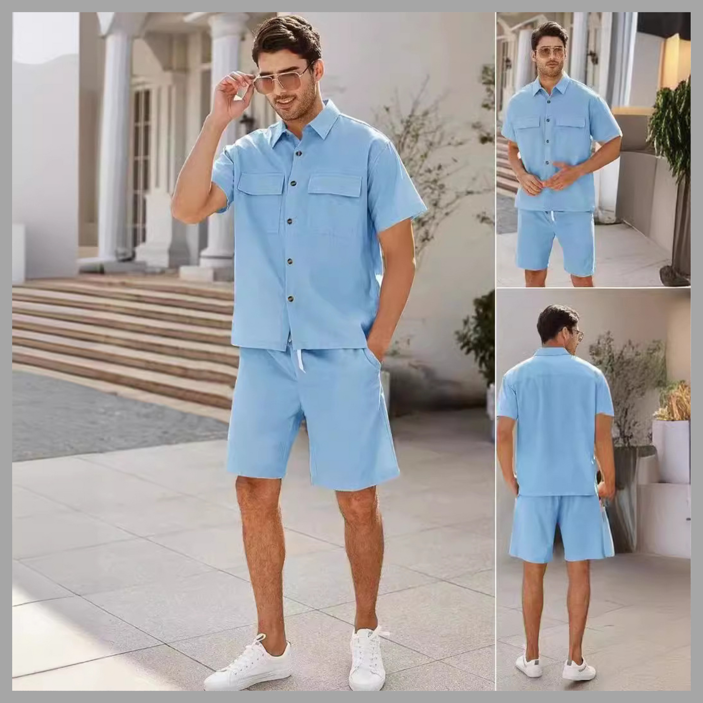 Men's Summer 2-Piece Set – Casual Linen Blend Outfit