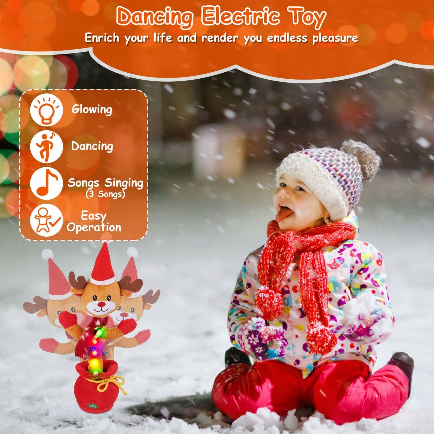 Penguin Or Elk Kid Electric Dance Toy Christmas Elk Snowman Senior Penguin Plush Toy Interactive Sing Song Whirling Mimicking Recording Light Up Toy