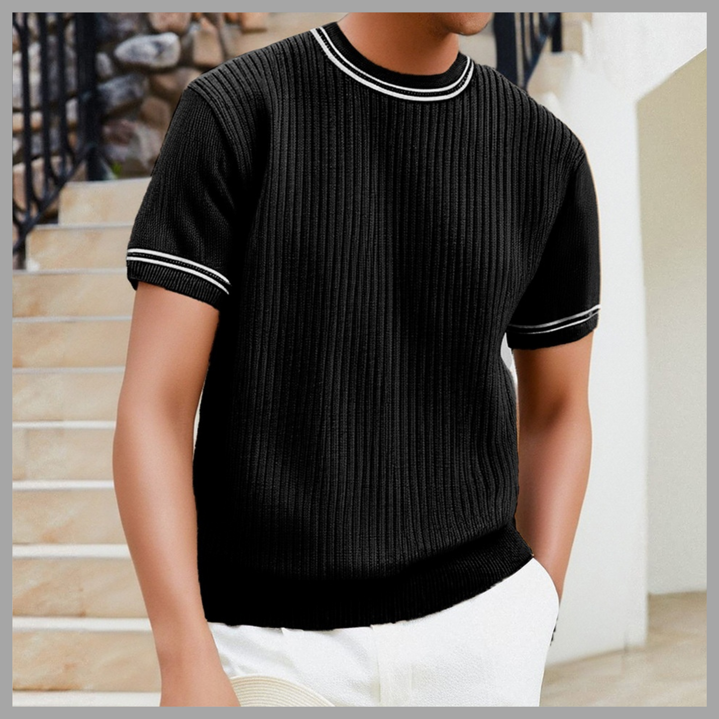 Men's Slim Fit Striped Knit T-Shirt