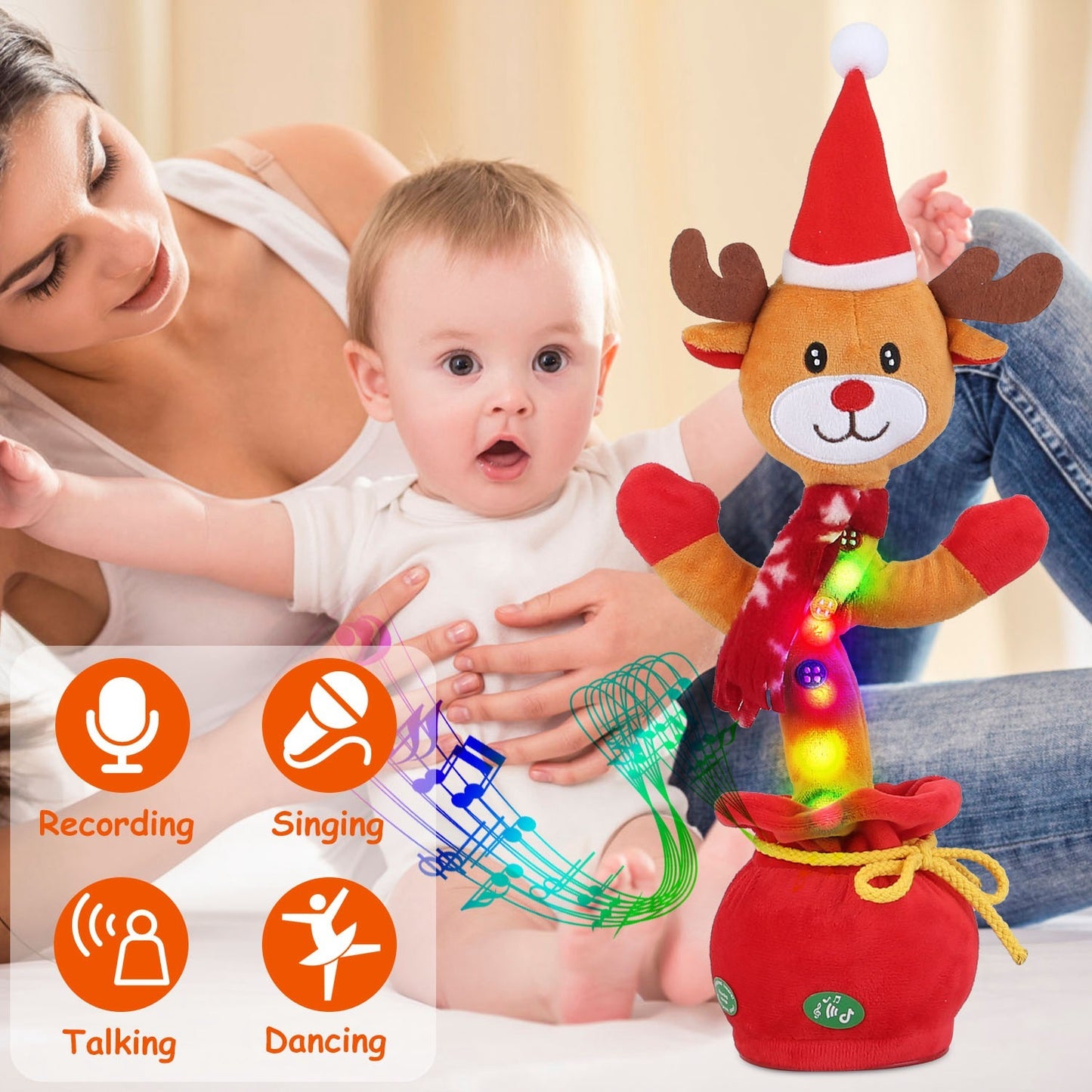 Penguin Or Elk Kid Electric Dance Toy Christmas Elk Snowman Senior Penguin Plush Toy Interactive Sing Song Whirling Mimicking Recording Light Up Toy