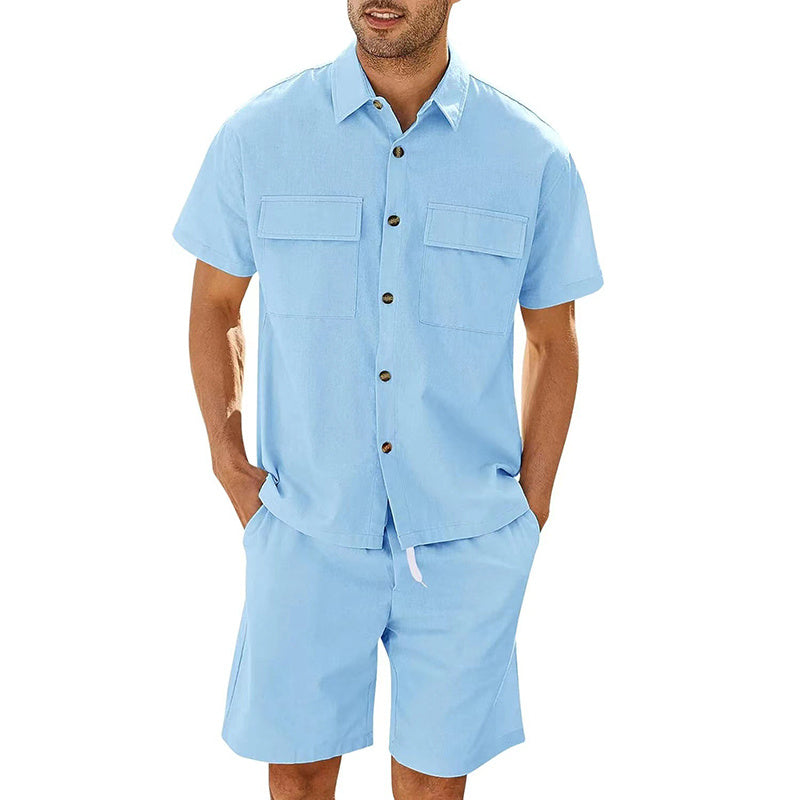 Men's Summer 2-Piece Set – Casual Linen Blend Outfit