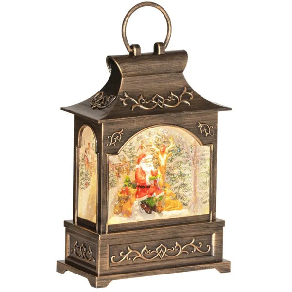 Vintage Christmas Lantern with Santa Scene – Battery Operated Lighted Holiday Decoration