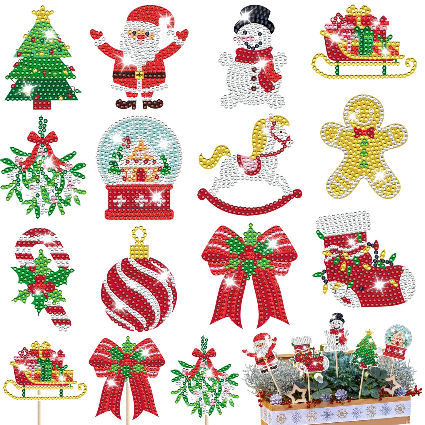 Christmas Diamond Painting Stickers – DIY Rhinestone Sticker Set for Holiday Crafts & Decorations
