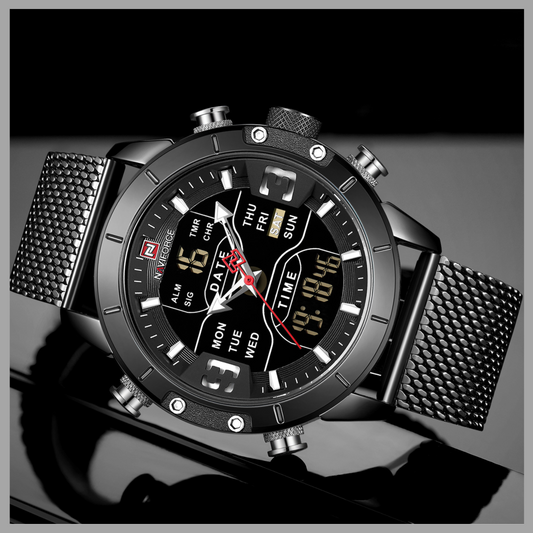 Sporty Men's Quartz Watch with Stainless Steel Strap