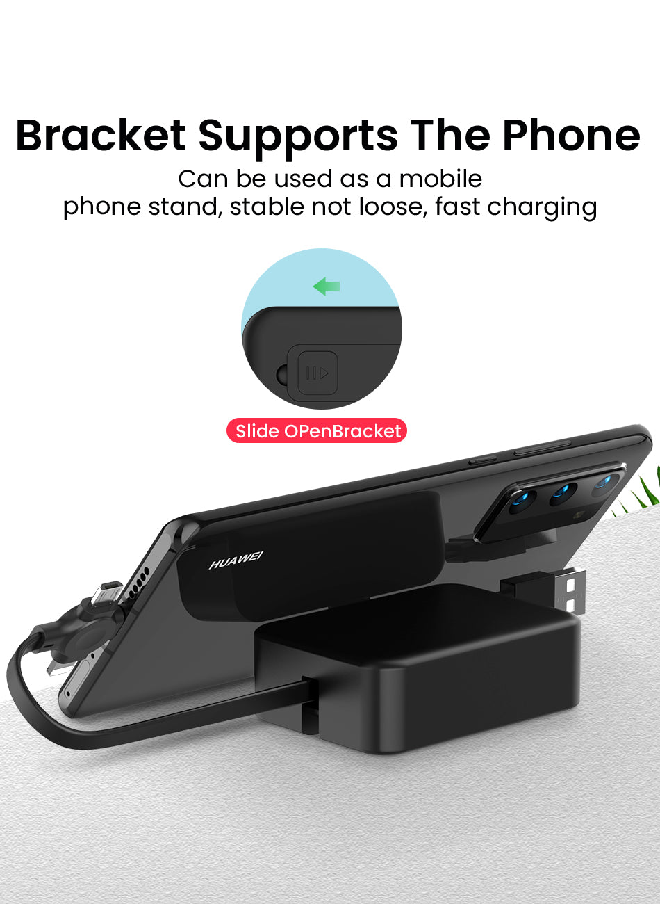 4 In 1 Retractable USB Cable Creative Macaron Type C Micro Cable For I Phone With Phone Stand Charging Data Cable Line Storage Box