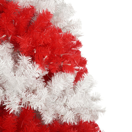 6ft Red & White Artificial Christmas Tree with 300 LED Lights – Holiday Indoor Decor