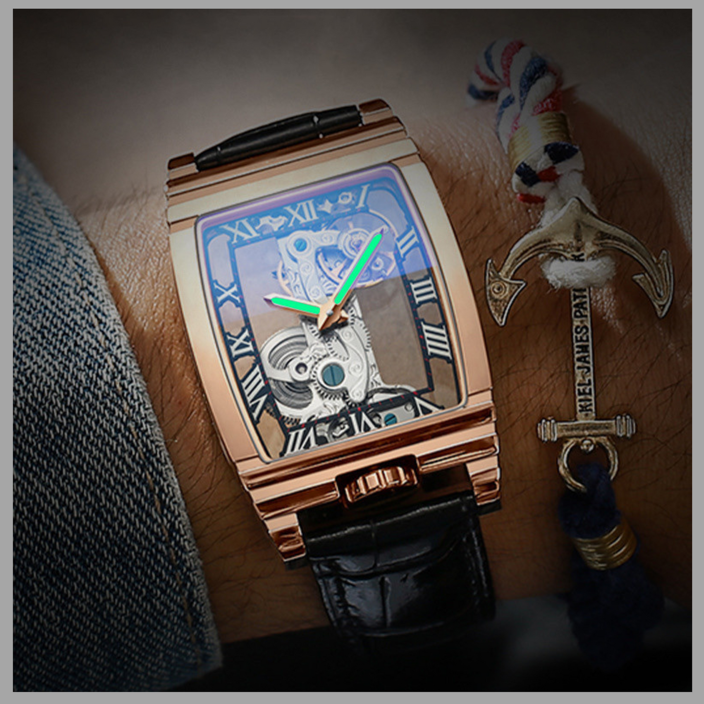 Unisex Stainless Steel Leather Watch