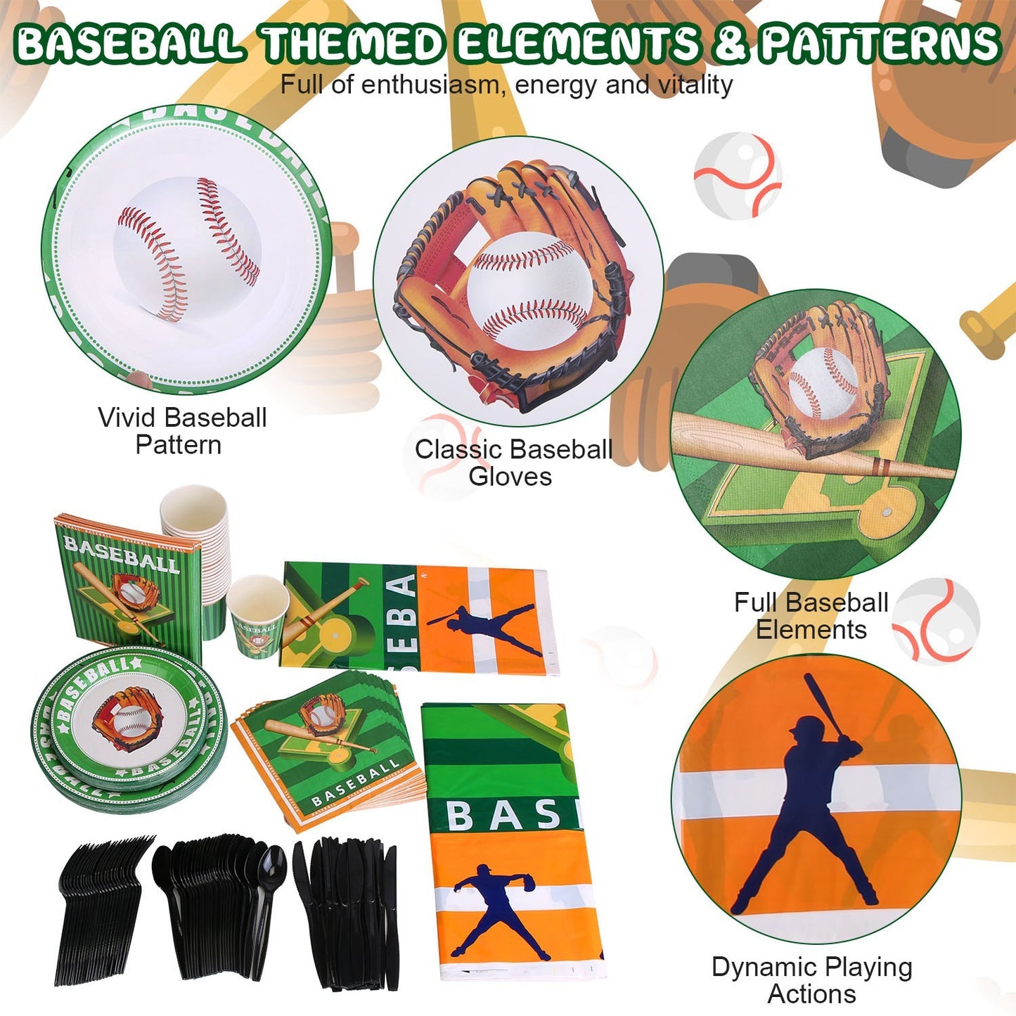 171Pcs Baseball Party Supplies Kit Baseball Birthday Party Disposable Dinnerware Set Baseball Themed Party Tableware Decorations Cups Plates Napkins Spoons Knives Forks Tableclothes
