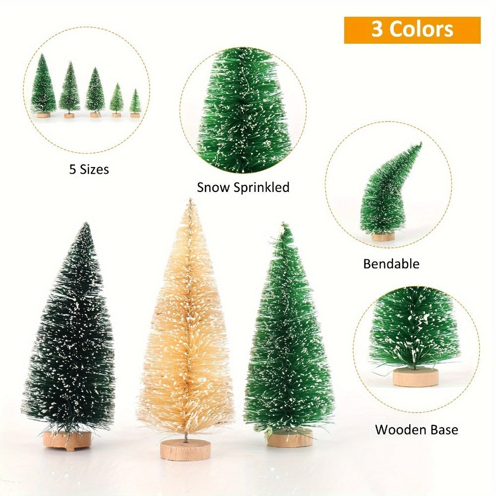 15/30 PCS Mini Christmas Trees – Snow Flocked Bottle Brush Trees with Wooden Base
