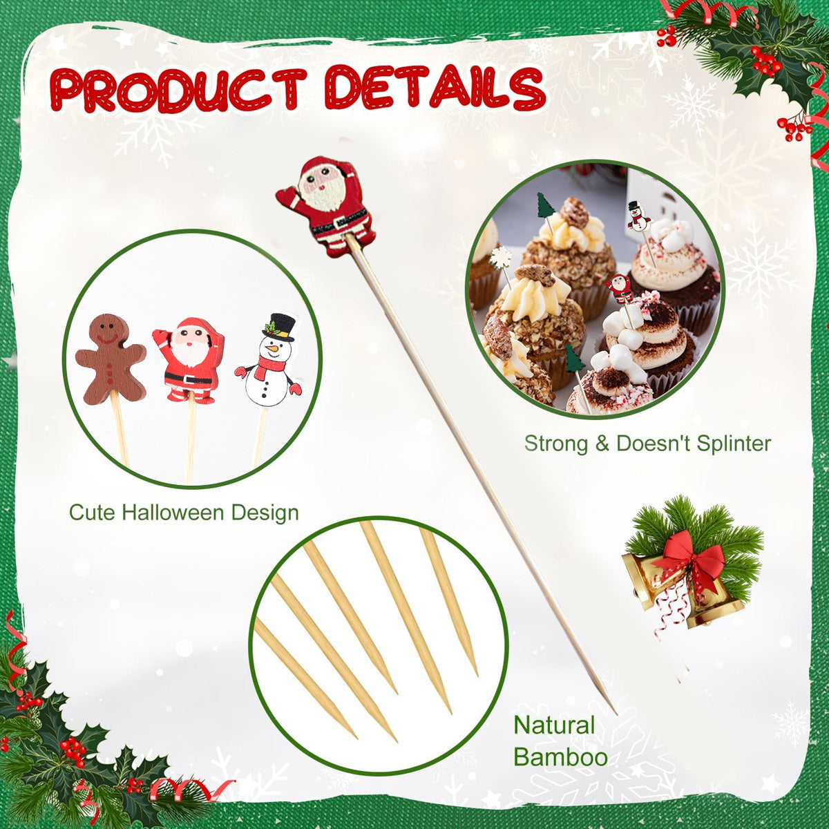 100 PCS Christmas Cupcake Toppers – Santa, Snowman, Tree & Gingerbread Picks for Holiday Party Decor