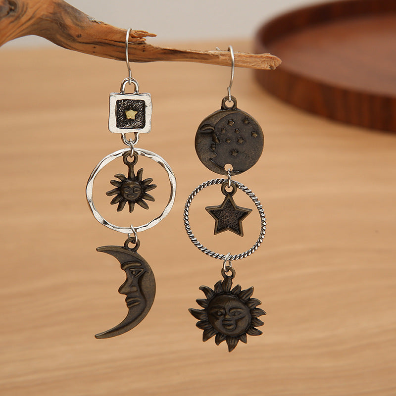 Vintage Sun & Moon Long Pendant Earrings for Women