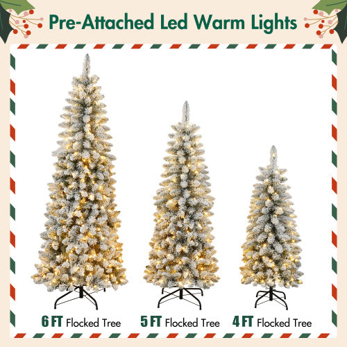 3 Pcs Flocked Christmas Tree Set with Lights – 4ft, 5ft, 6ft Snow Trees