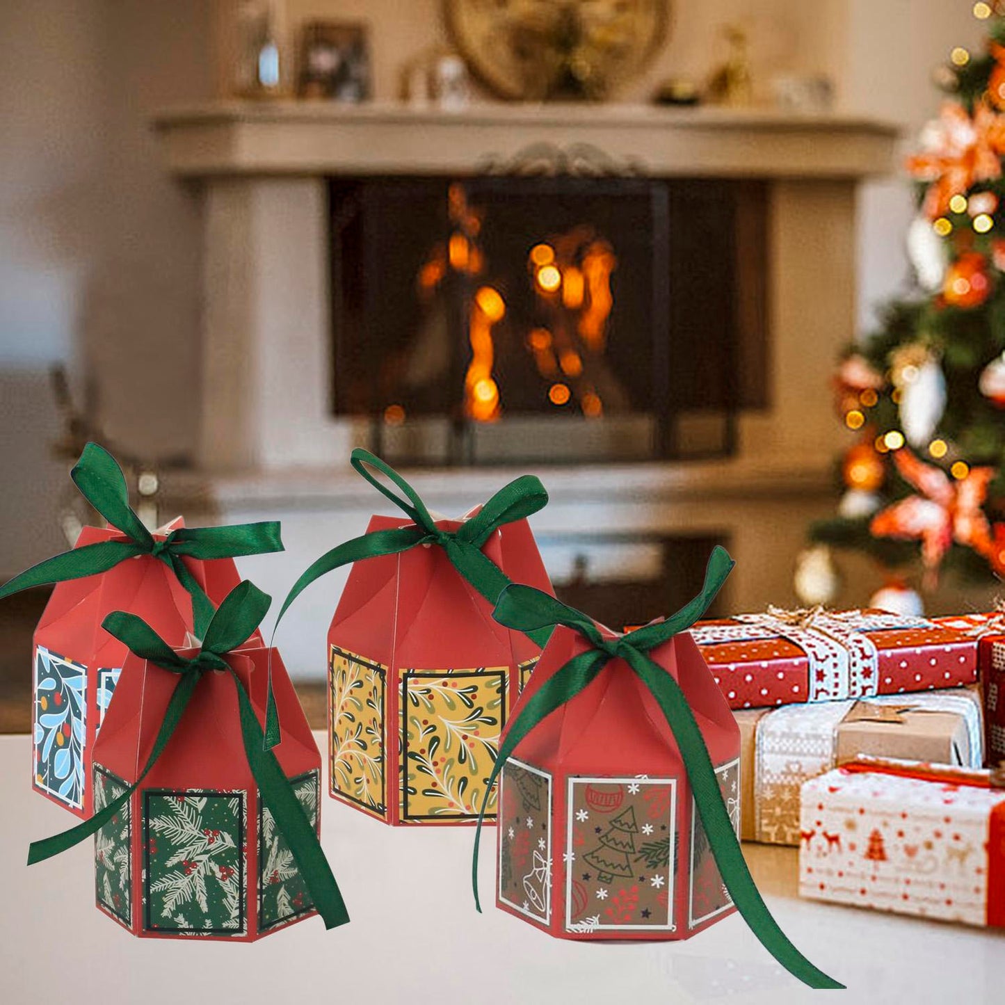 Christmas Candy Gift Boxes – 24 Pcs Holiday Treat Favor Boxes with Ribbon