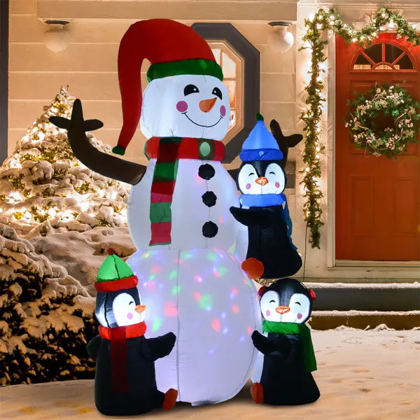 Inflatable Snowman with Penguins – Outdoor Christmas Yard Decoration