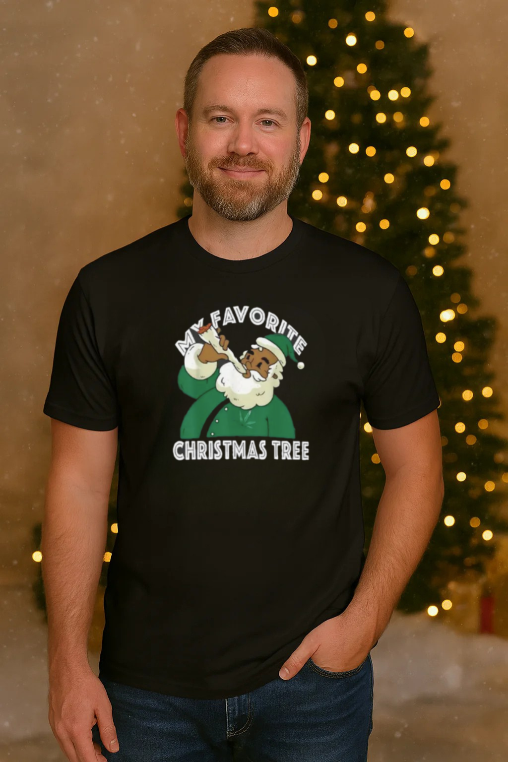 Funny Santa “My Favorite Christmas Tree” Unisex T-Shirt – Hilarious Holiday Graphic Tee, Christmas Gift Idea for Men & Women, Festive Funny Shirt