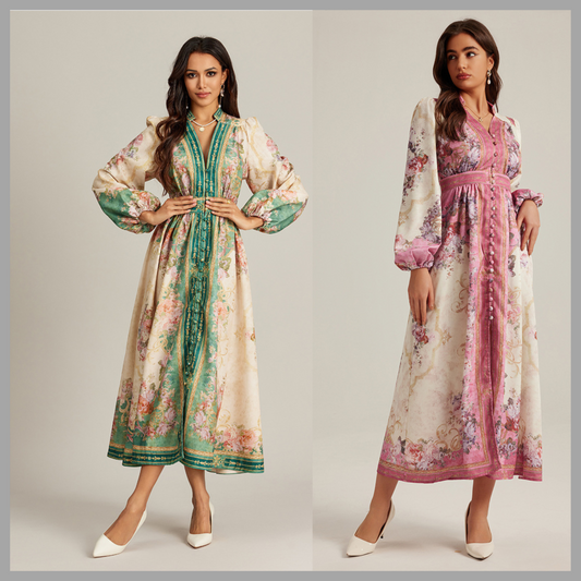 Boho V-Neck Printed Maxi Dress For Women