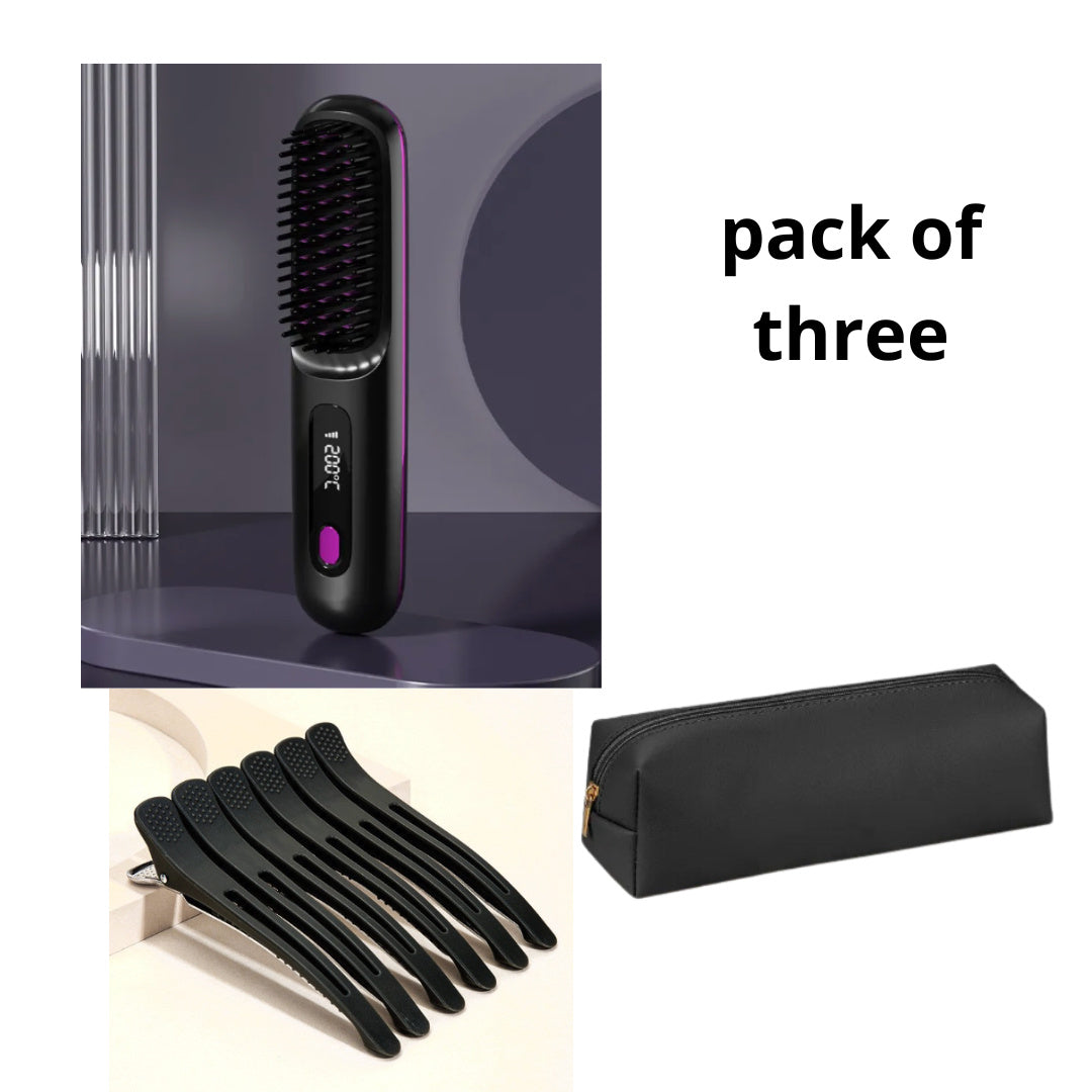 Cordless Hair Straightener Brush - Wireless Hair Styling Brush