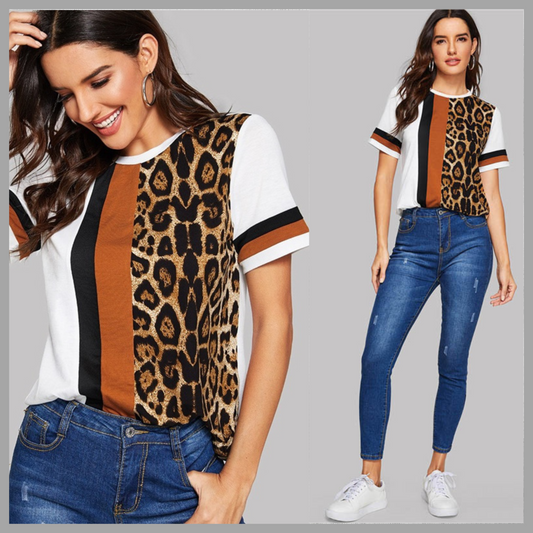 Leopard Print Color Slim-Fit T-Shirt
