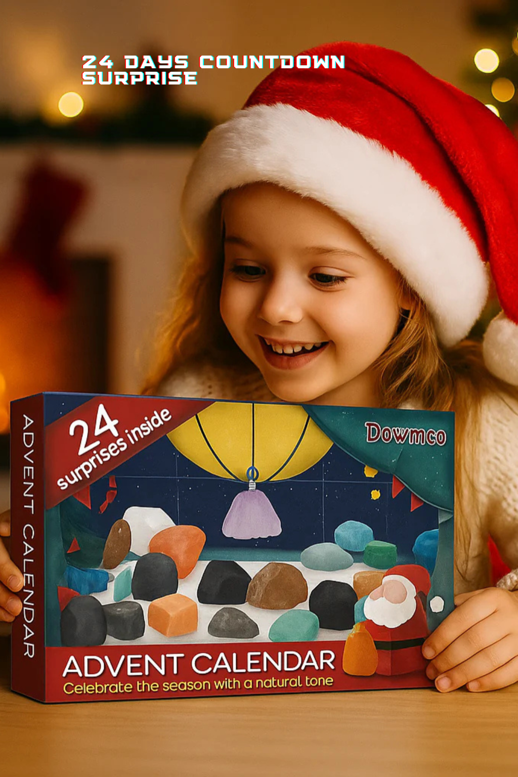 Christmas Countdown Advent Calendar with 24 Natural Stones – Crystal & Mineral Surprise Box – Seasonal Gift for Kids & Adults
